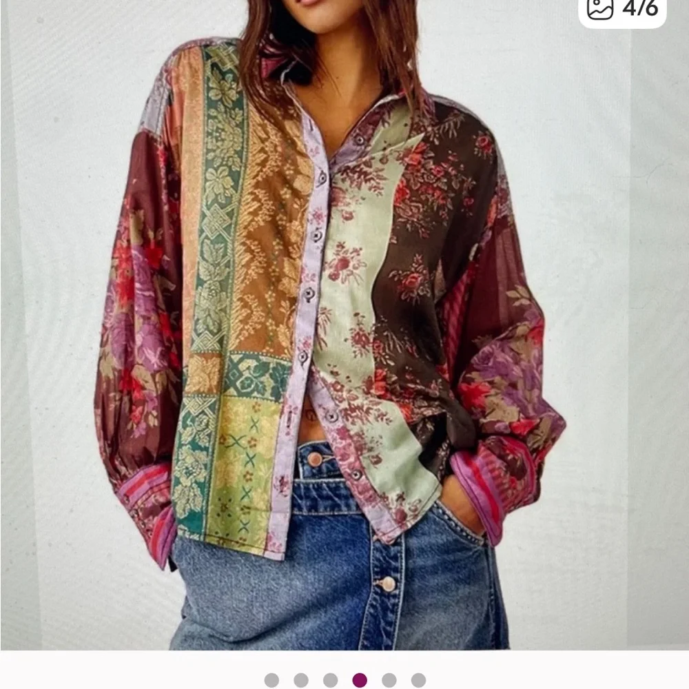 Free People Flower Patch Mixed Media
Patchwork Button Down Floral Top - Picture 1 of 5
